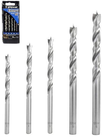 Greywolf 5 pcs Brad Point Wood Drill Bit Set, HSS Woodworking Twist Drill Bit Set, Double Slot Design, Durable Box with Index, for Woodworkers and DIY Enthusiasts (3/4/5/6/8mm)