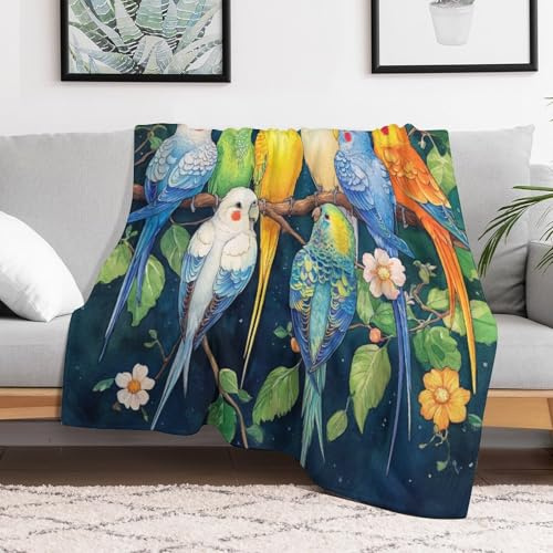 Coperta in Peluche Cheerful Parakeets Coperta di Flanella Confortevole Blanket Traspiranti Coperte per Quattro Stagioni Letto Divano S