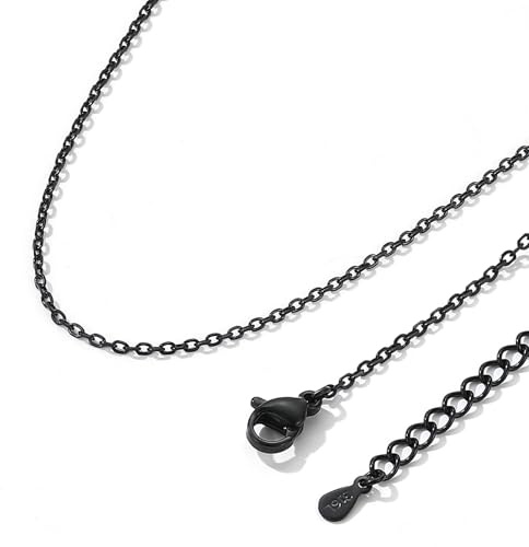 ChainsHouse Collier Femme 1,4 mm Largeur Argenté/Or/Noir/Or Rose en Acier Inoxydable, Durable Fine Chaîne Rolo Imperméable Pour Pendentif, 41cm à 61cm Longueur+ Rallonge 5cm, Avec Boîte à Bijoux