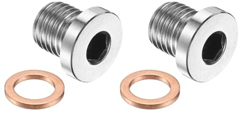 PATIKIL 2 Pcs Tappo Filettato Metric M12 X 1.25, Adattatore Per Tubi In Acciaio Inox 304 Con Testa A Bussola Interna E Rondella In Rame Per Tenuta Di Olio Gas Acqua