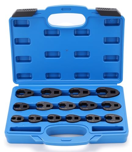15 PCS Crowfoot Ensemble de Clés, Ensemble de Clé à Fourche à Emmancher 1/2 3/8, Entraînement Extérieur Carré Clé, 8-24mm Drive Métrique Coffret de Douilles à Tuyauter, Clé à Écrou Évasé