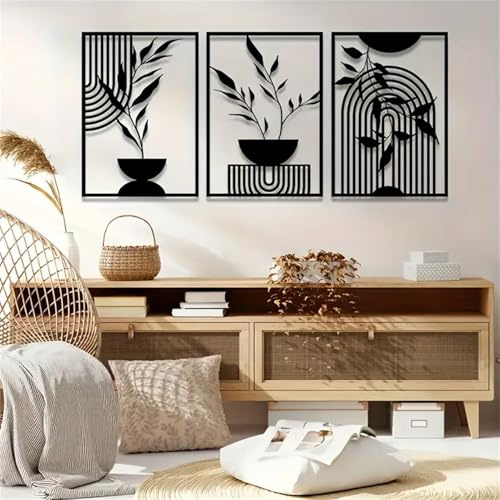 TROYSINC 3er Poster Set – Nordisch-minimalistisches Schwarz-Weiß-Dekor, moderne Linienkunst mit Pflanzenmotiv, stilvolle Wandbilder für Wohnzimmer & Schlafzimmer (50x70cm)