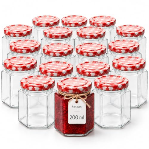 KONZEPT 16er-Set Einmachgläser mit Schraubdeckel 200 ml – Marmeladengläser klein, Twist-Off Ø 58 mm, luftdicht & spülmaschinengeeignet – für Einkochen, Konfitüre, Honig & Desserts