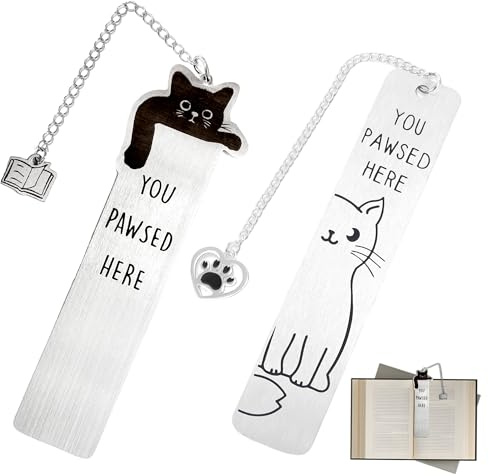2 Stück Edelstahl Katzen Lesezeichen Metall mit Kreativem Schriftzug, Lustige Katzen Anhänger, Originelles und Praktisches Buch Lesezeichen Set für Damen Lehrer und Studenten, Kreatives Bookmark