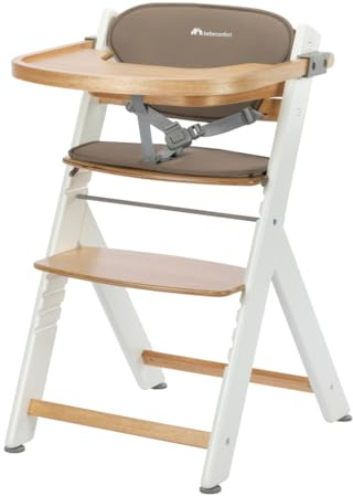 Bebeconfort Timba 2 + Kissen, Mitwachsender Hochstuhl, 6 Monate – 10 Jahre, abnehmbares Tablett, verstellbarer Sitz und Fußstütze, kompatibel mit Timba Baby, Light Wood, Beige