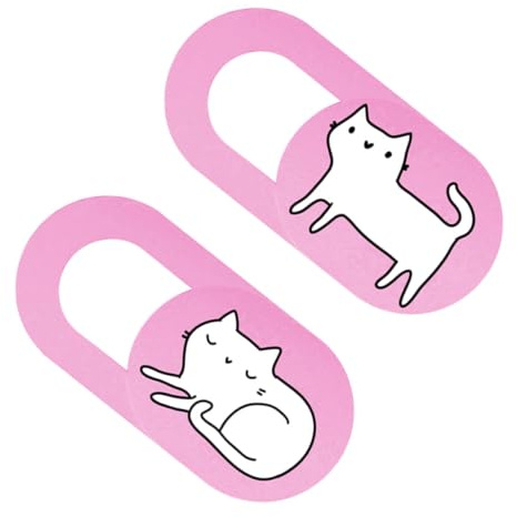 FUNNETOYU Copri Webcam in ABS Rosa a Forma di Gatto, Ultra Sottile, 2 Pezzi, Copertura Scorrevole per Laptop e Computer Desktop, Protezione Privacy