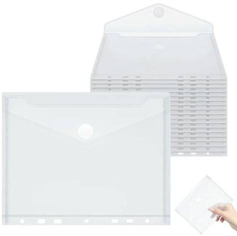 20 Pcs Dokumententasche A5,23x18cm Dokumentenmappe A5,Dokumententasche Abheftbar,Fächermappe Mit Klettverschluss,Sammelmappen Wasserdicht Für Dokument Organisieren,Transparent (7 Löcher)