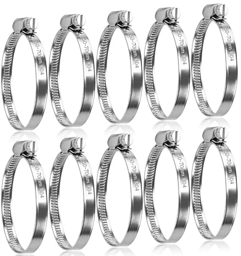 10PCs Jubilee Clips 50-70mm,Hose Clips,304 Stainless Steel Hose Clamps | Adjustable pipe Clamps,Worm Drive Pipe Hose Clamps Clip,Jubilee Hose Clip for Exhaust Hose Pipe Fuel Line Garden Connections