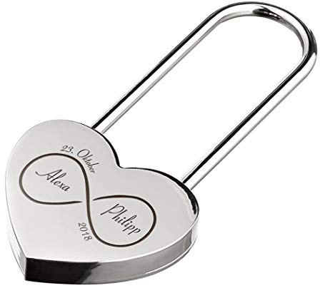 polar-effekt Herz Liebesschloss Silber mit 2 Seitige Gravur - Personalisiertes Schloss - Geschenk für Paare & Verliebte - Motiv unendliche Liebe