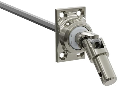DIWARO.® | Rolladen Gelenklager G049, 45 Grad Umlenkung, Grundplatte 27 x 45 mm mit 4 Befestigungslöcher, Kurbelzapfen Anschluss 11,9 mm, Antrieb zum Rolladengetriebe 6 mm Sechskant