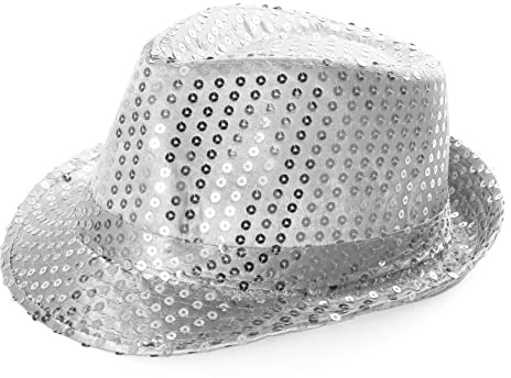 Silver Trilby hatt - silver paljett Fedora hatt 1920-talet gangster maskeraddräkt unisex tillbehör - perfekt för sportevenemang, dansshower, fester och maskeradevenemang - 3-pack