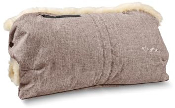 Fellhof® Kinderwagen Handwärmer, 100% Merino-Lammfell, wind- u. wasserabweisend, reflektierende Streifen, OEKO-TEX® zertifiziert, Universalgröße für alle Kinderwagen (Beige-melange)