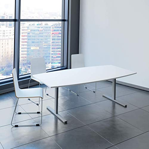 Weber Büroleben GmbH Easy - Tavolo da conferenza a forma di barca, 200 x 100 cm, colore struttura: argento