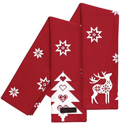 Ragged Rose Tracy Gris argenté de Noël thé Serviettes, Rouge, Lot de 2