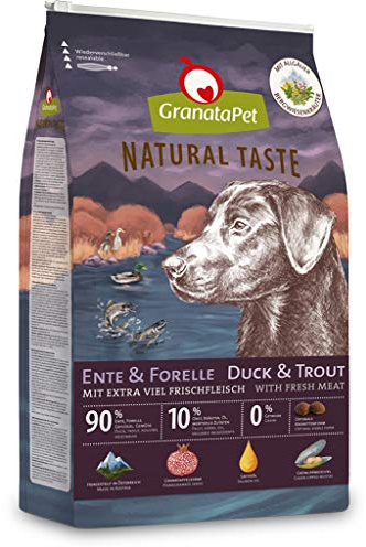 GranataPet Natural knapp anka & öring, torrfoder för hundar, hundfoder utan spannmål och utan sockertillsatser, komplett mat för vuxna hundar, 12 kg