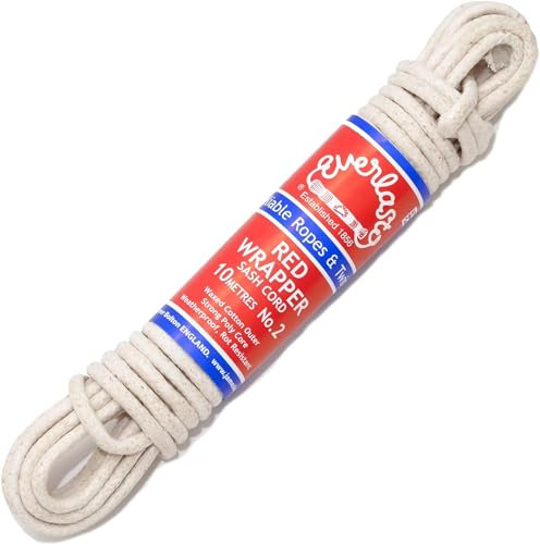 Everlasto 'Red Wrapper' UK Made Quality Waxed Cotton Sash Cord No.4 (7mm) x 25m