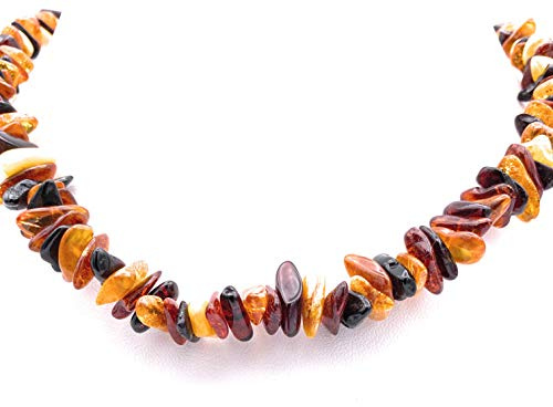 Bernstein-Schmuck Halskette - Baltischer Natur-Bernstein-Chips, Mehrfarbig 8mm, Nicht Gepresst, 45cm mit Drehverschluss, Modellnummer 3170