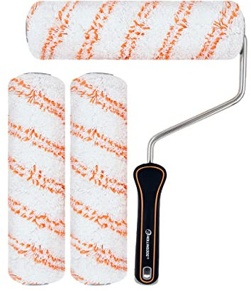 ROLLINGDOG 23 cm Farbroller Set mit 3 fusselfreien Mikrofaser-Rollenhüllen für Innen und Außenflächen glatte Malerarbeiten