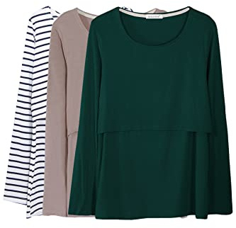 Smallshow Damen Modal Stilltops Langarm Shirts zum Stillen 3er Pack - - Groß