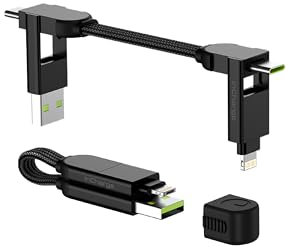 Rolling Square inCharge X Schlüsselanhänger mit USB-C-Kabel, Universal-Smartphone-Kabel, Geschenk für Männer, 6-in-1-Universalladegerät für Smartphones, tech Gadget, Schwarz, Lightning-Kabel 100W