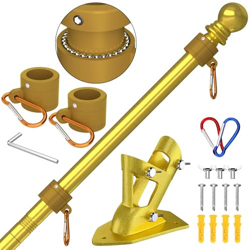 ZMTECH Asta De Bandera, Asta De Bandera De 180 Cm con Soporte para Bandera, Kit De Asta De Bandera para Jardín De Casa, Residencial o Comercial (Sin Bandera, Dorado)