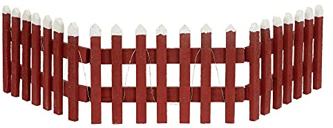 ECD Germany Deko Holz Zaun mit LED in Rot, 90x21 cm, batteriebetrieben, mit Timer, Mini Gartenzaun beleuchtet, Mini-Lattenzaun, Weihnachtsbaum-Zaun, Weinachtsdeko, Winter Gatter, Minigarten Dekoration