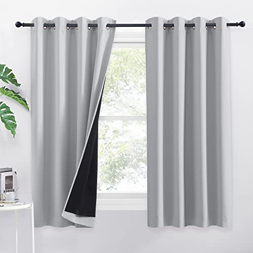 PONY DANCE Rideaux Occultant Gris - Décoration Chambre Isolant Thermique Lumineux Bloquer pour Salon Efficace Contre Le Froid et la Chaleur, Gris Argenté, L140 x H160 cm, 2 PCs