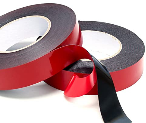 Unifizz PE Foam Double Sided Adhesive Tape Sponge Mounting Tape 0.5mm Thick 10m Length 3mm Wide Red Film Sticker Foam Glue Strip Sealing for Indoor Outdoor and Home Office Decor, Black 2 Rolls