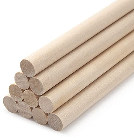 Wooden Dowels Wooden Sticks for Crafts 1.25 cm x 30 cm, 10 PCS Wood Dowel Rods, Round Wood Sticks for Macrame, Unfinished Hardwood Sticks for Crafting, Tiered Cake Support, and Wedding Ribbon Wands