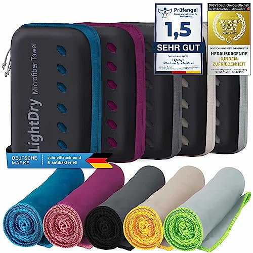 LightDry® Original Mikrofaser Sporthandtuch Backpack Reise-Handtuch - Sport & Fitness Badehandtuch saugfähig, leicht & antibakteriell & schnell trocknend (120 x 50 cm, Dunkelgrau)