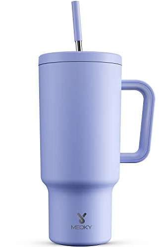 Meoky 40oz Tumbler with Handle, Leak-proof Lid and Straw, Insulated Coffee Mug Stainless Steel Travel Mug, Keeps Cold for 34 Hours or Hot for 10 Hours (Lilac)