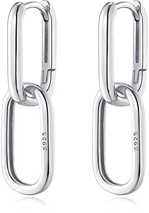 Reffeer Massive 925 Sterling Silber Gliederkette Ohrringe Creolen für Frauen U Creolen Minimalistische Huggie Tropfen Ohrringe