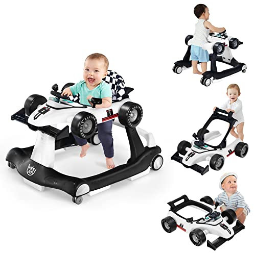 GOPLUS 4 in 1 Baby Lauflernhilfe, Lauflernwagen höhenverstellbar mit Licht & Musik, Baby Walker Autoförmig mit Einstellbarer Geschwindigkeit, Gehfrei für Kinder ab 6 Monaten (Weiß)