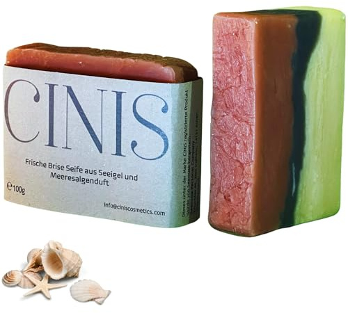 CINIS Frische Brise Natur‑Seife 100 g – Handgemachte Meeres‑Seife mit Seeigel‑ & Meeresalgen‑Duft, vegan, palmölfrei, ozeanisch frisch, sanfte Hautreinigung, perfekte Geschenkidee