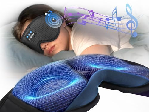 LC-dolida Masque de Sommeil avec écouteurs Bluetooth V5.4, Masque de Nuit Sans Fil peut Jouer 15 Heures Casque de Sommeil Bluetooth pour les Voyages,la Sieste, le Travail Posté