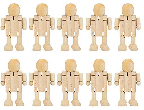 Miskall 10 Stück Zeichenpuppen aus Holz, Roboterförmige Unvollendete Figuren, DIY-Handwerkspuppenkörper Für Künstler, Dekorateure Und Bastler