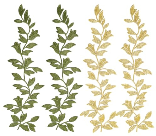 GORGECRAFT 4Stk 2 Farben Blätter-Spitzenstoff Bestickte Aufnäher Grüne Blätter Aufnäher Applikation Spitze Für Frauen DIY-Nähbesatz Hochzeitskleid Zubehör DIY-Dekoration Kleidung