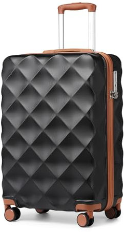 British traveller Hartschalenkoffer Mittelgroß Handgepäck Koffer 61 * 42 * 26cm Reisekoffer Mittelgroß Koffer Trolleys ABS+PC mit TSA-Schloss Rollkoffer Suitcase Schwarz/Braun