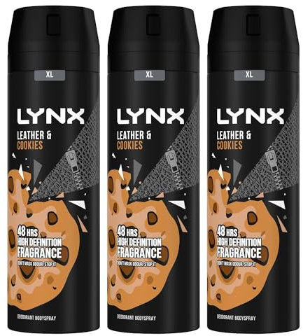 Lynx XL Body Spray 48-Hours High Definition Men's Fragrance Protect from Sweat and Odour with the Unique Scent Masculine Deodorant Spray for Men, 200ml (Leather & Cookies, Buy 3)