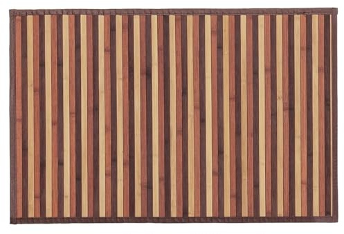 VIRSUS Tappeto da Cucina in Bambù 89009, Misura 60x90 cm, Tappetini in Legno bamboo naturale, Stuoia Impermeabile Antiscivolo Antimacchia, Passatoia per Cucina e Bagno (Marrone a Strisce)