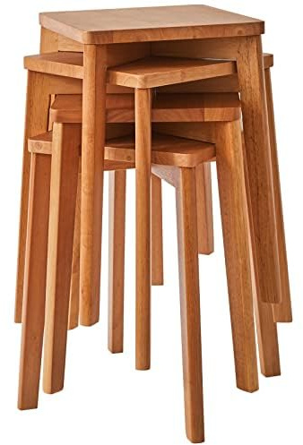 IBUYKE 4 st träpall stapla frukostpall RF-1502-4