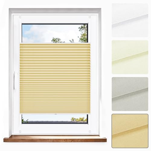 Jalousiescout Plissee Klemmfix ohne Bohren—Jalousie 30x60cm beige Sichtschutz Fenster Sonnenschutz, Lichtdurchlässig Rollo für Fenster & Tür, Hochwertiges Polyester Pure Plissee