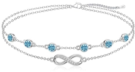 Cosie Lily Bracelet Femme Pierre Naissance Bijoux Cadeau Saint Valentin Femme Infini Argent Sterling 925 Bracelet Double Chaîne avec Zircone Coeur Bracelet Personnalisé Femme Petite Amie/Épouse/Manma