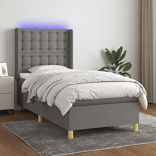Juroupi Boxspringbett mit Matratze & LED Dunkelgrau 90x200 cm Bett Mit Matratze Boxspringbett Matratze Betten Boxspringbett Stoff - 3139166