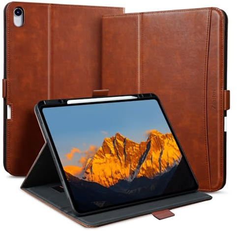 Zinibri Hülle für iPad A16 & iPad 11./10. Generation 2025/2022,Braun | Handgemacht, Veganes Leder, Stifthalter, Handschlaufe, Tasche, Magnetverschluss, Multi-Winkel-Ständer, Auto Schlaf/Wach
