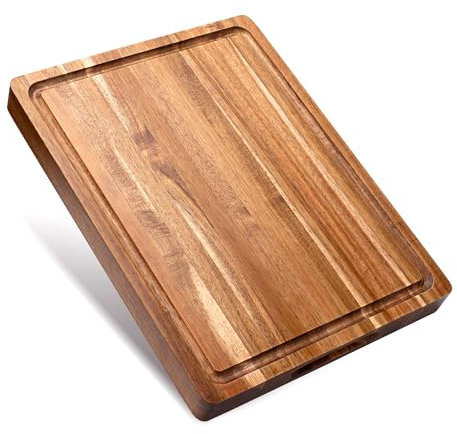 WILLKOMMEN Planche à découper en bois d'acacia pour la cuisine, 3,8 cm d'épaisseur avec rainure pour le jus, 40,6 x 30,5 cm Planche à charcuterie pour les légumes, les fruits et le fromage