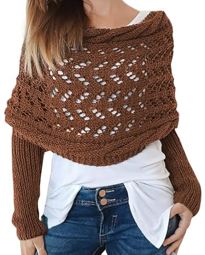 Icegrey Schal Mit ärmeln für Damen | Gestrickter Zopfmusterschal, Winter Pullover Schal, Sweater Scarf with Sleeves, Strickschal