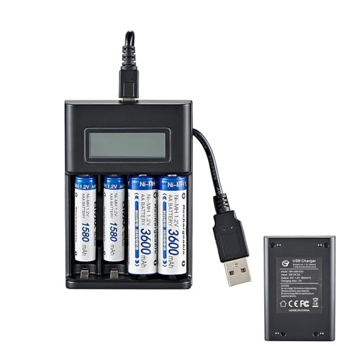 Caricabatteria AA AAA - Caricabatterie a 4 alloggiamenti USB alimentato