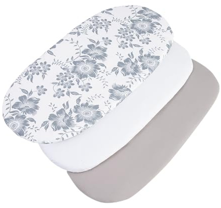 Medi Partners Drap Housse Nacelle 86x40cm Lot de 3 Draps Bebe Matelas Lit Couffin Cododo Landau - 100% Coton Ovale Poussette Bébé Fitted Sheets Cover pour Mattress (Berry-Blanc-Gris)