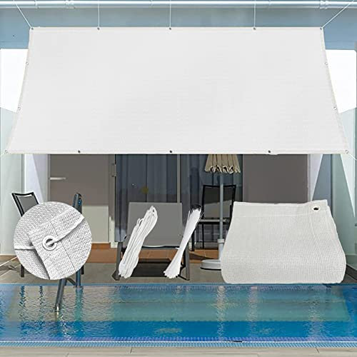 Premium Terrassenüberdachung, atmungsaktiv, 7 x 10 m, mit 95 % UV-Block, ideal für Outdoor-Gartenveranstaltungen, inklusive 1 x 5 m kostenlosen Seilen für einfache Installation, Weiß